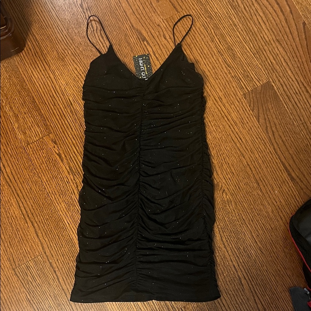 Black Ruched Spaghetti Strap Dress